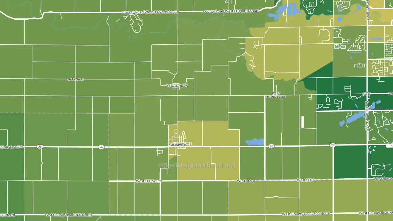 Russiaville, IN block-group voter-turnout map