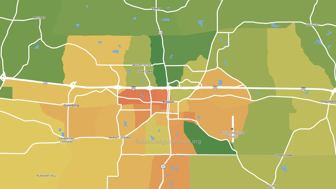 Ruston, LA block-group voter-turnout map