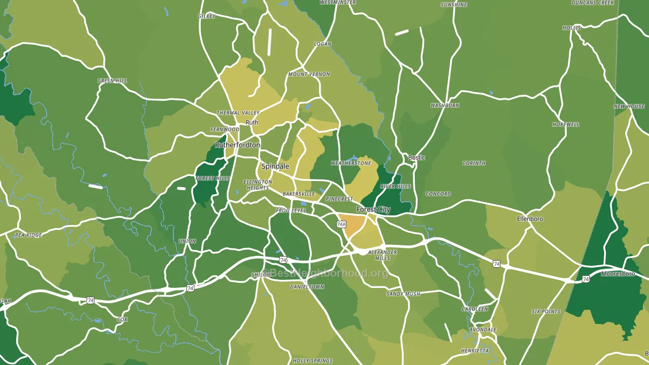 Rutherford County, NC block-group voter-turnout map