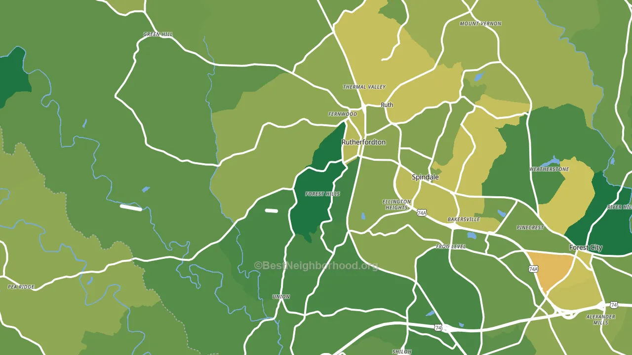 Rutherfordton, NC block-group voter-turnout map