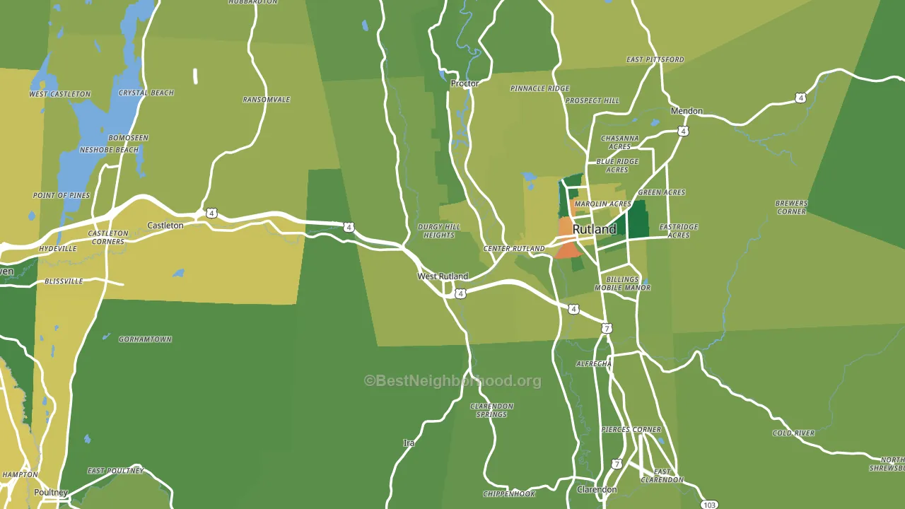Rutland County, VT block-group voter-turnout map