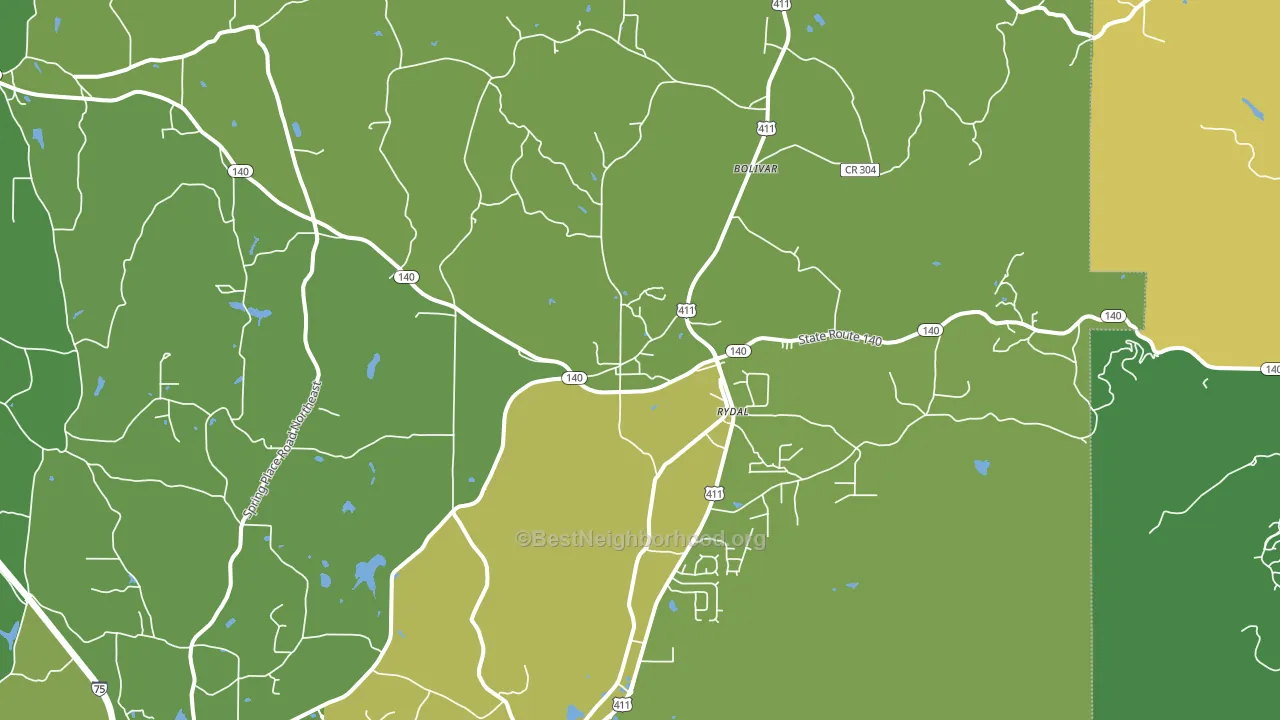 Rydal, GA block-group voter-turnout map