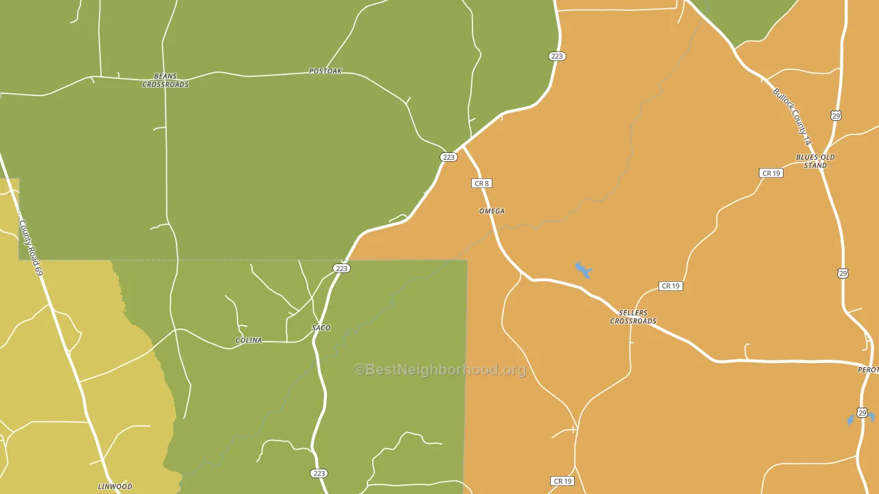 Saco, AL block-group voter-turnout map