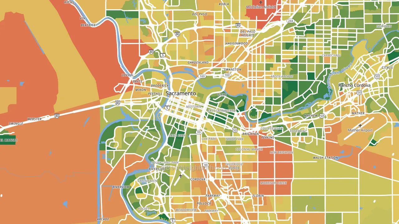 Sacramento, CA block-group voter-turnout map
