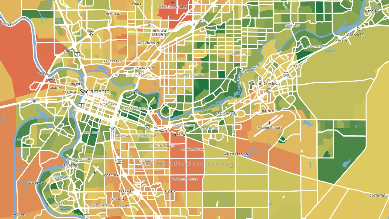 Sacramento County, CA block-group voter-turnout map
