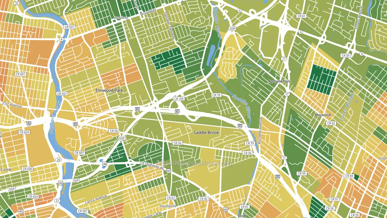 Saddle Brook, NJ block-group voter-turnout map