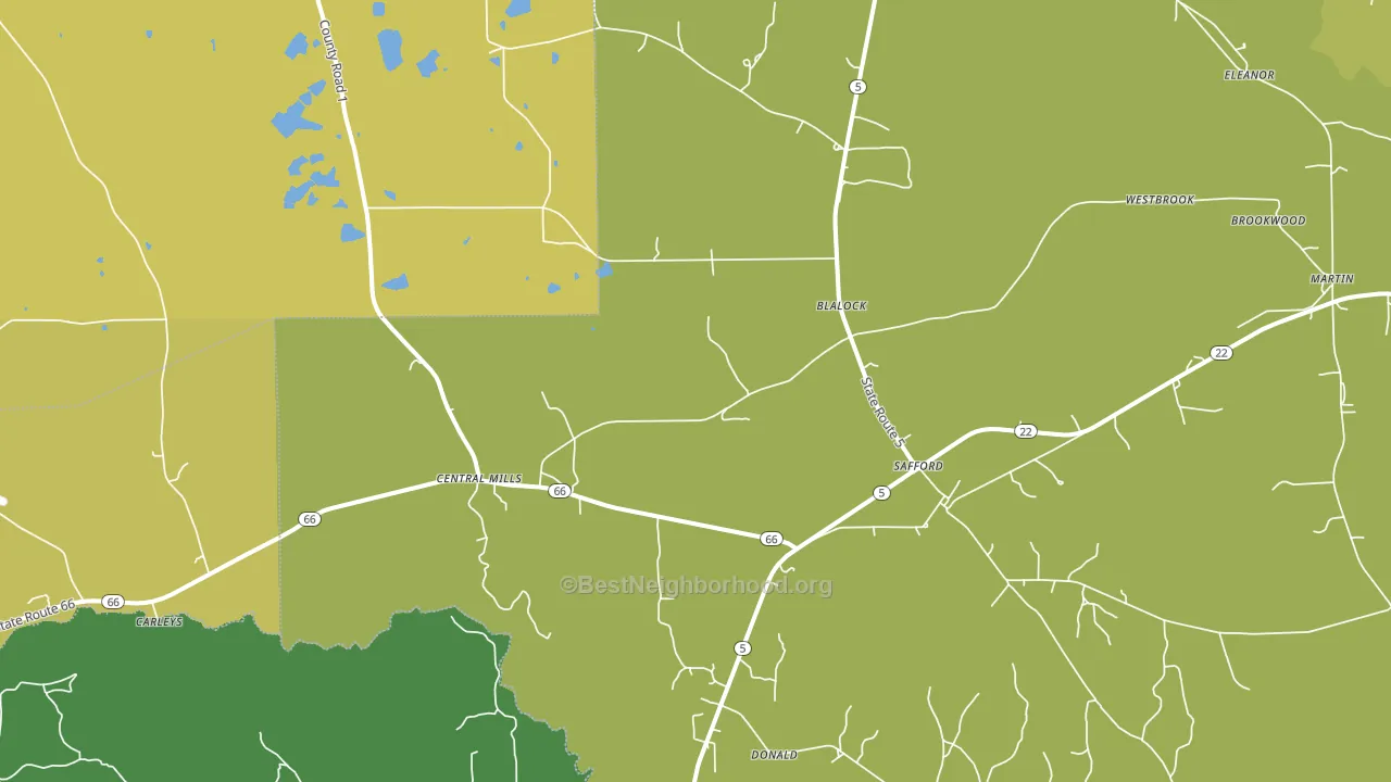 Safford, AL block-group voter-turnout map
