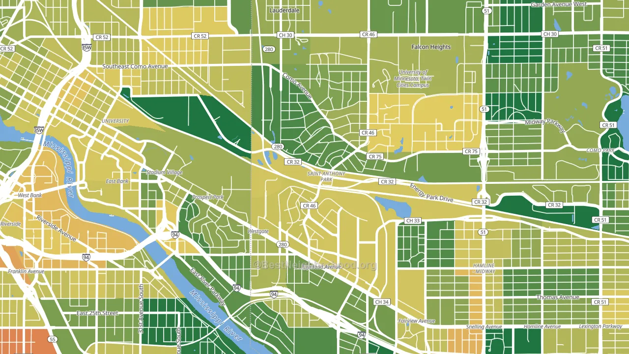 Saint Anthony, St. Paul, MN block-group voter-turnout map