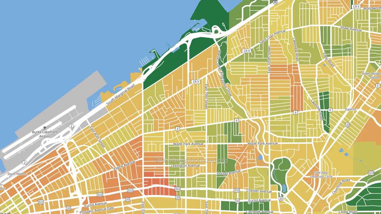 Saint Claire-Superior, Cleveland, OH block-group voter-turnout map