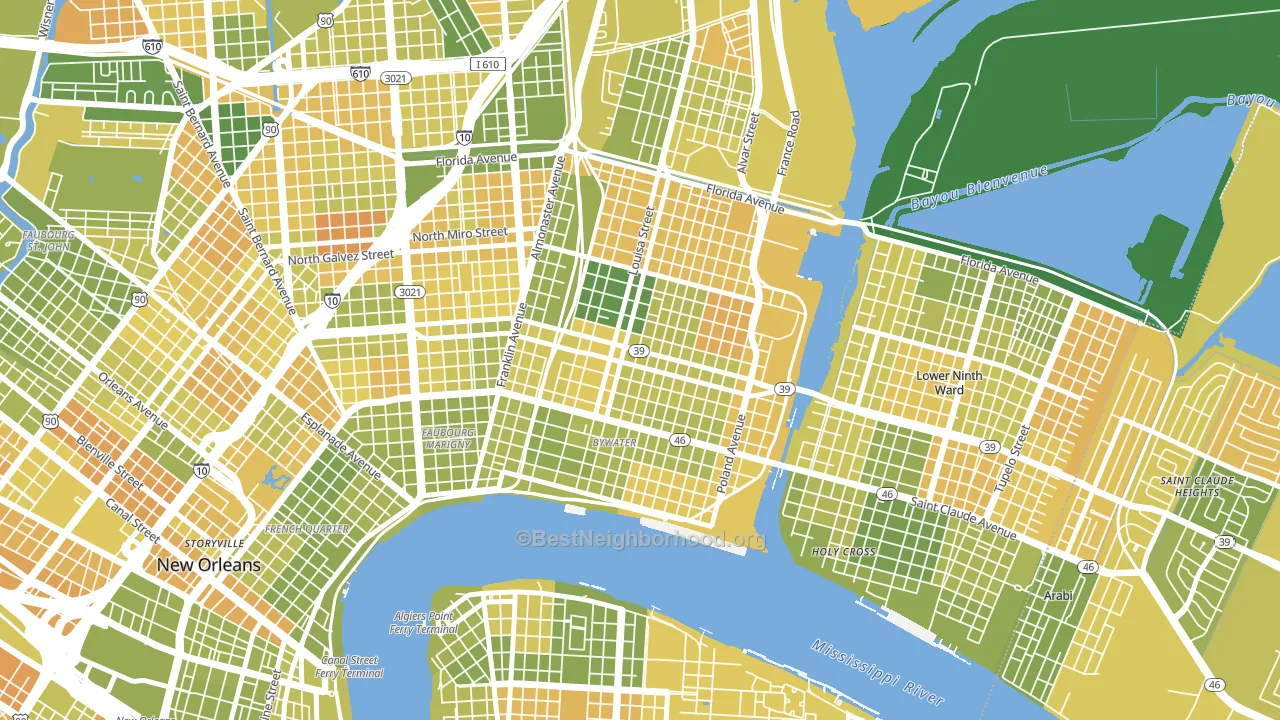 Saint Claude, New Orleans, LA block-group voter-turnout map