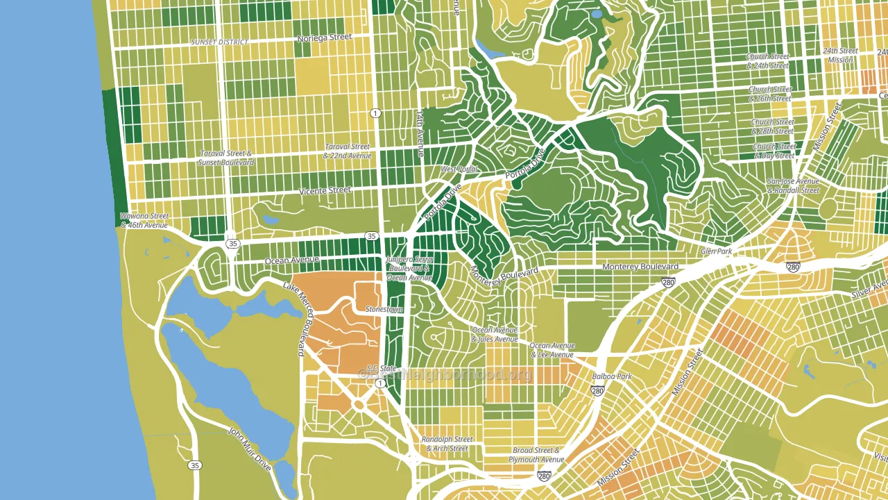 Saint Francis Wood, San Francisco, CA block-group voter-turnout map