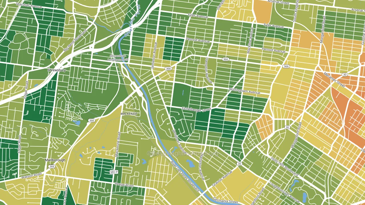 Saint Louis Hills, St. Louis, MO block-group voter-turnout map
