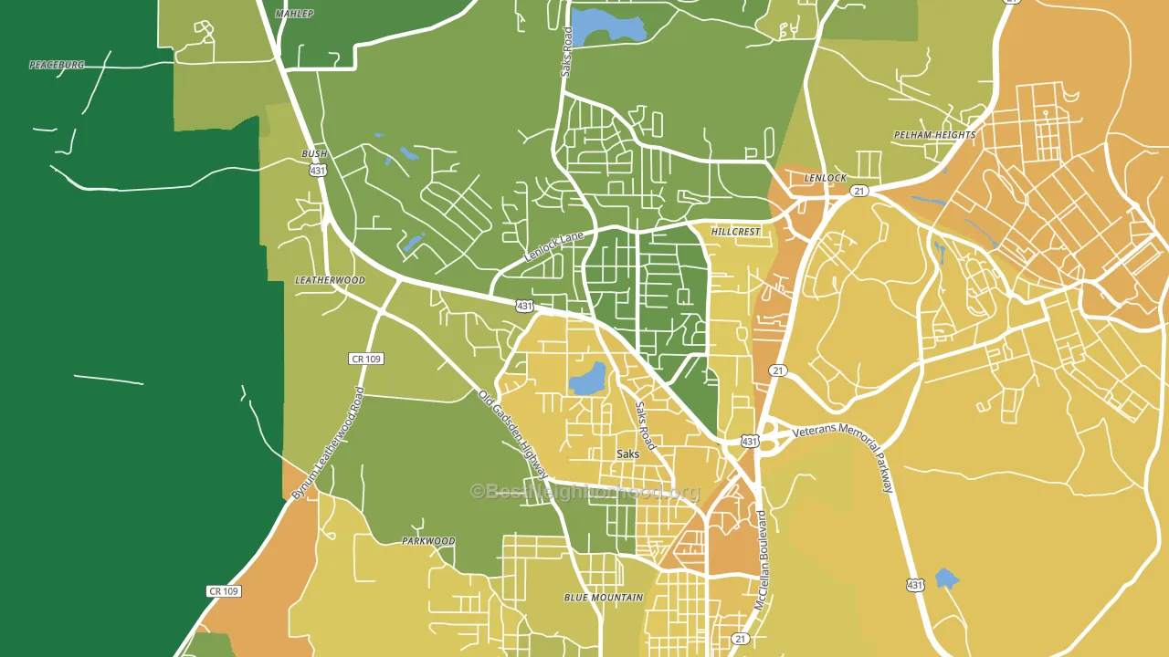 Saks, AL block-group voter-turnout map