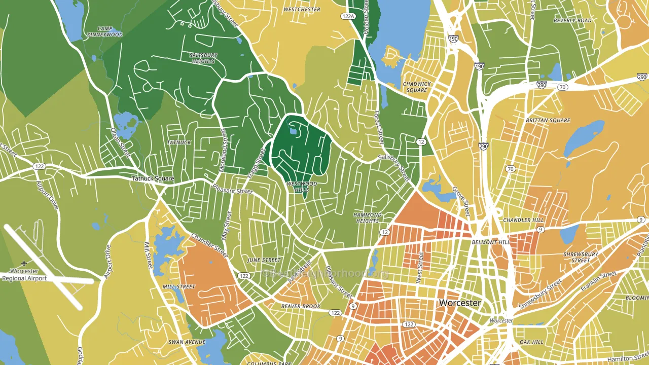Salisbury Street, Worcester, MA block-group voter-turnout map