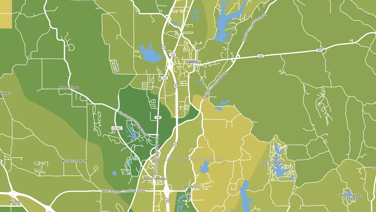 Saltillo, MS block-group voter-turnout map