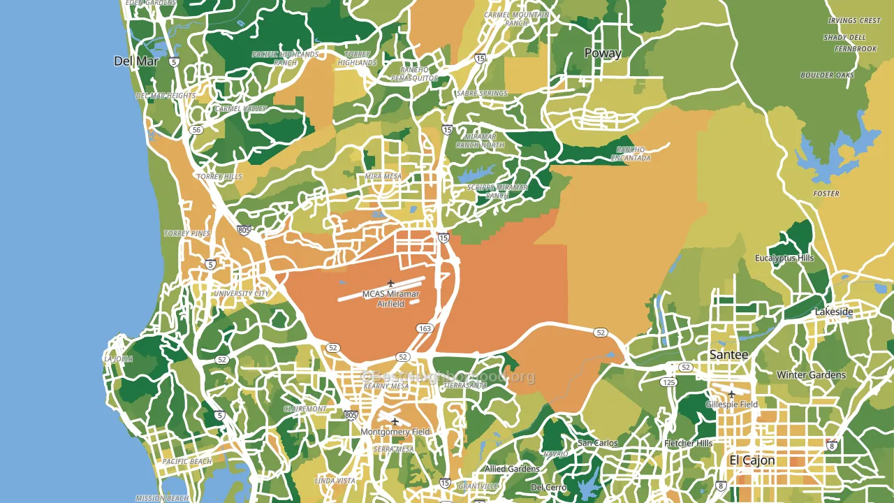 San Diego County, CA block-group voter-turnout map