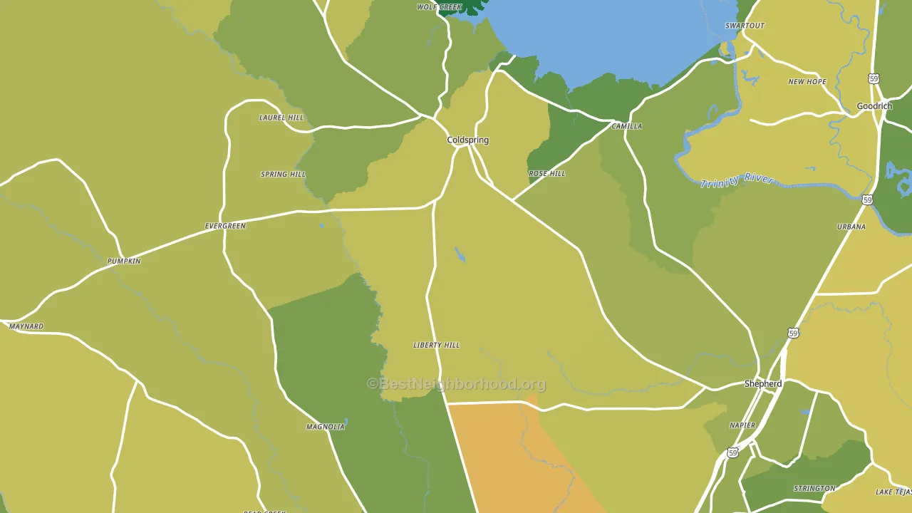 San Jacinto County, TX block-group voter-turnout map