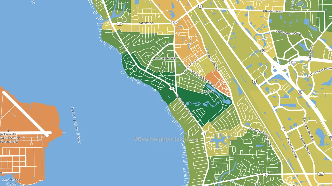 San Jose Forest, Jacksonville, FL block-group voter-turnout map