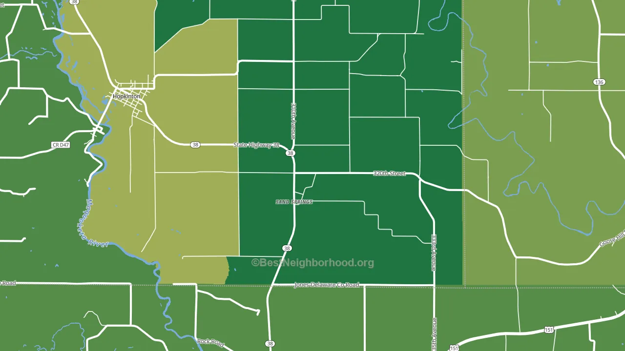 Sand Springs, IA block-group voter-turnout map