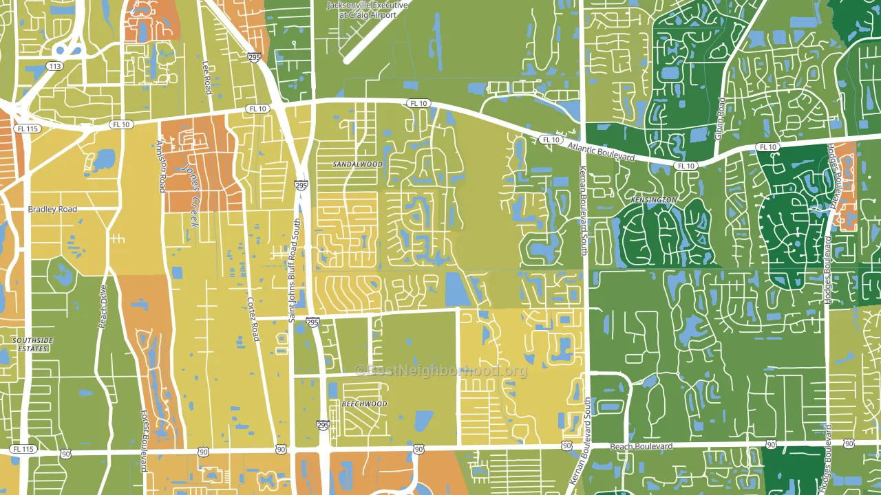 Sandalwood, Jacksonville, FL block-group voter-turnout map