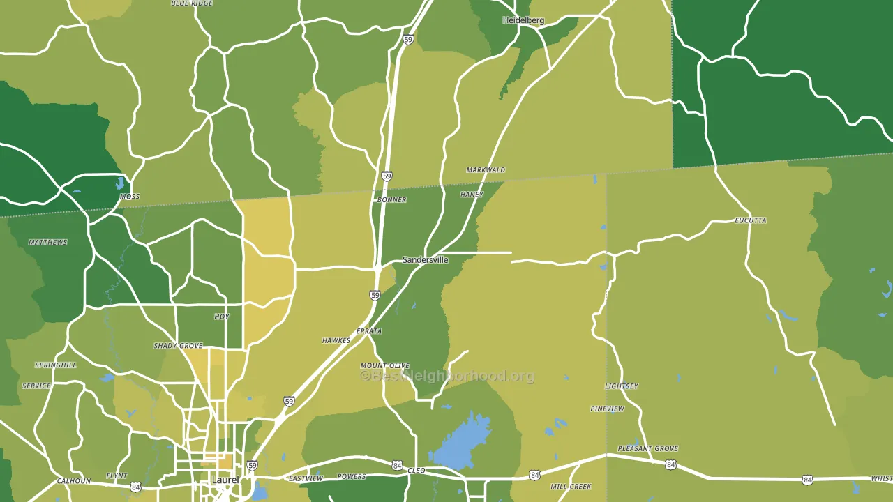 Sandersville, MS block-group voter-turnout map