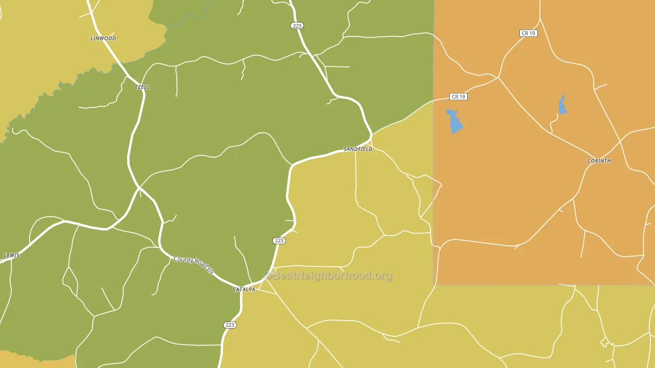 Sandfield, AL block-group voter-turnout map