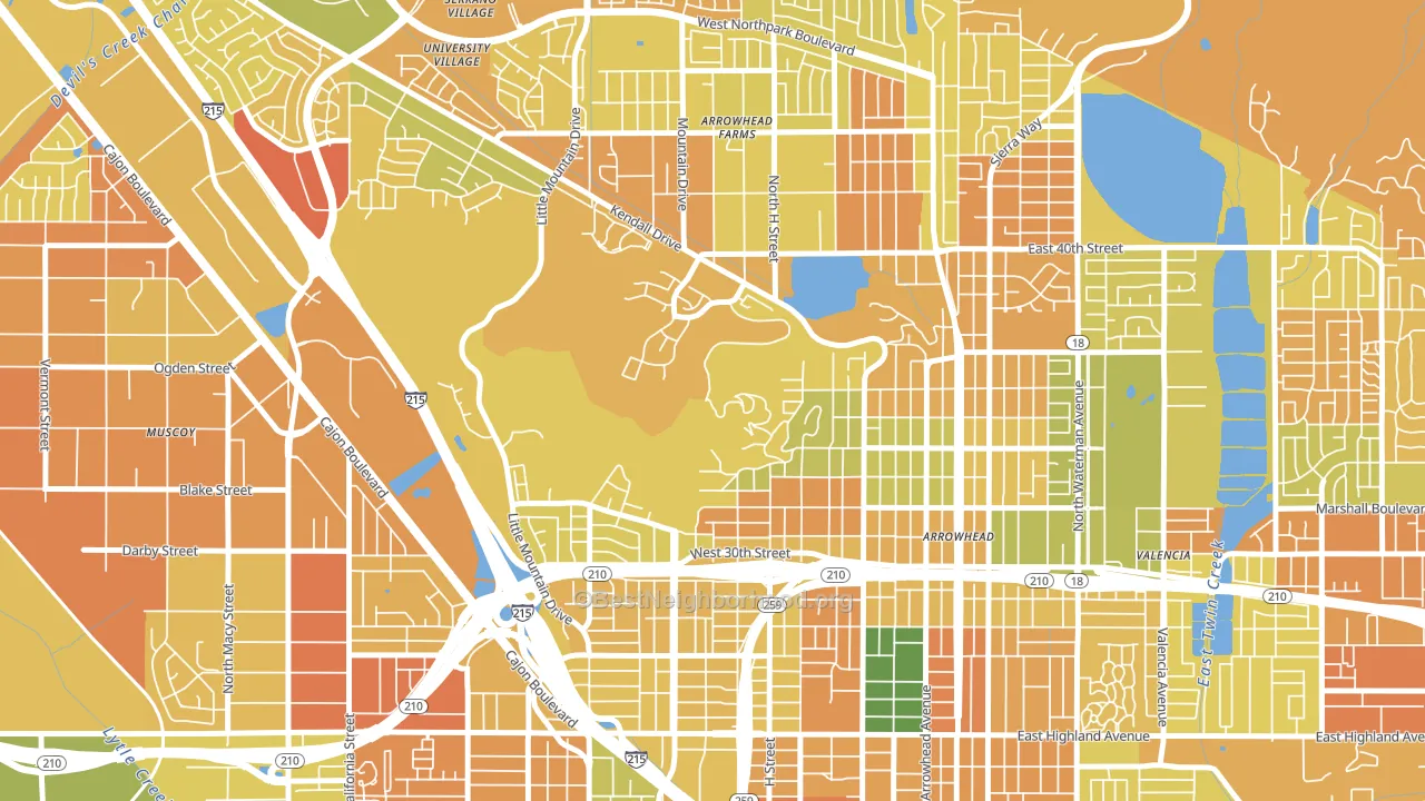 Sandin Hills, San Bernardino, CA block-group voter-turnout map