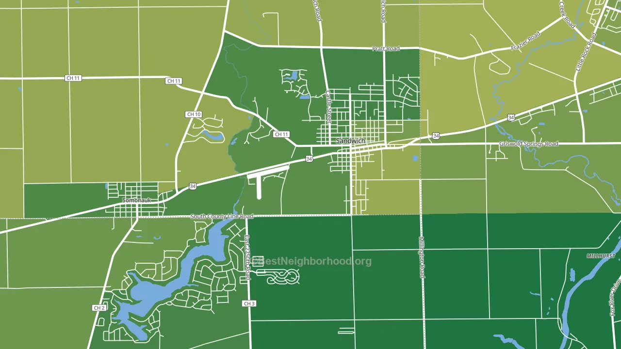 Sandwich, IL block-group voter-turnout map
