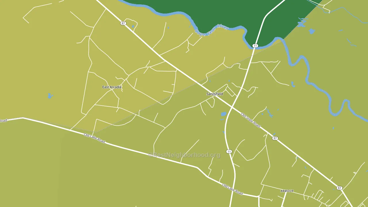 Sandyfield, NC block-group voter-turnout map