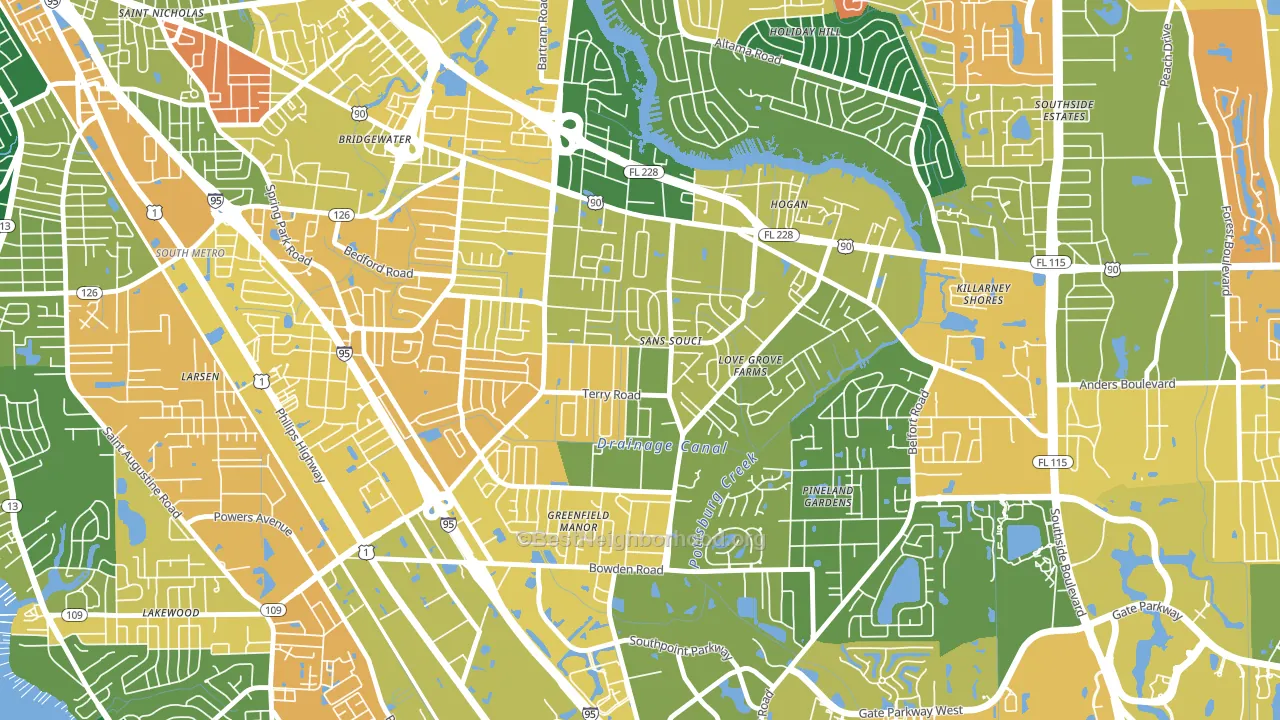 Sans Souci, Jacksonville, FL block-group voter-turnout map