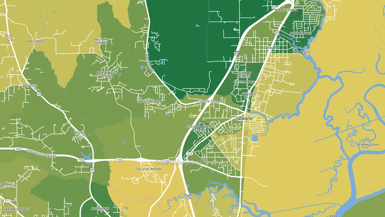 Saraland, AL block-group voter-turnout map