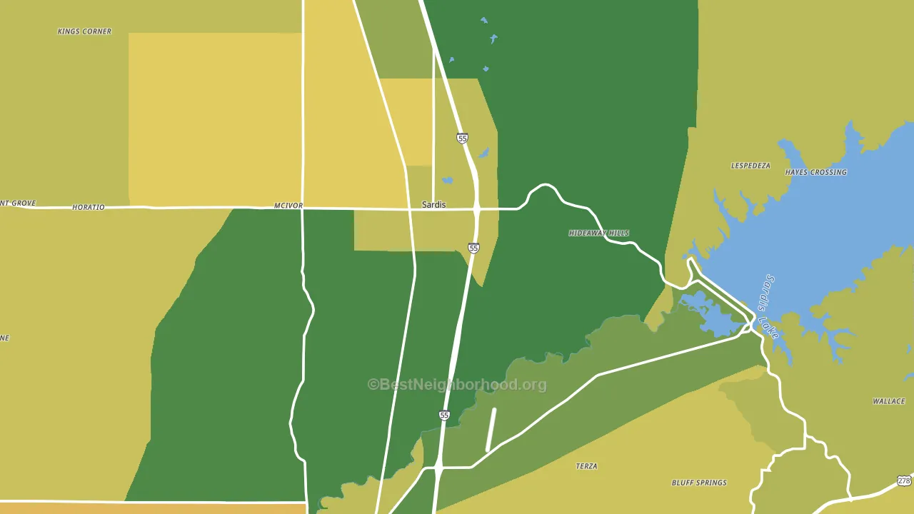 Sardis, MS block-group voter-turnout map