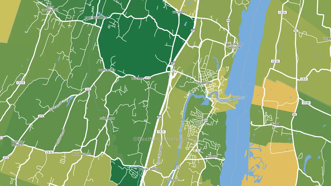 Saugerties, NY block-group voter-turnout map