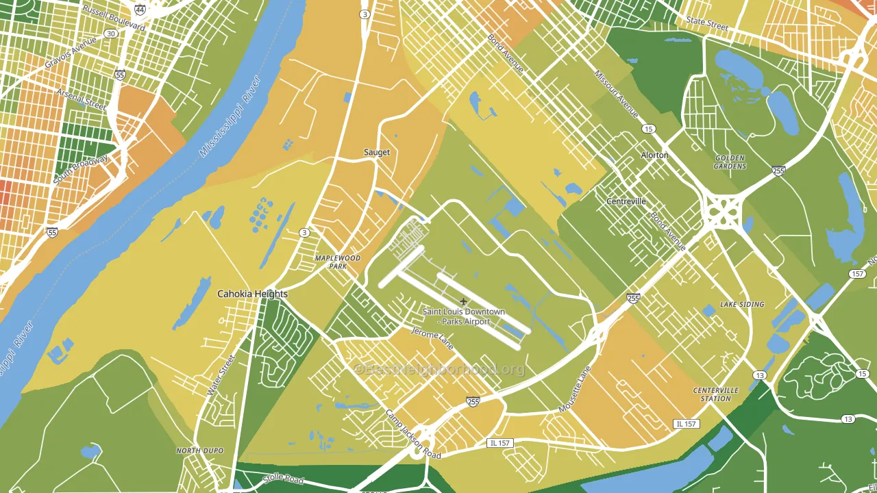 Sauget, IL block-group voter-turnout map