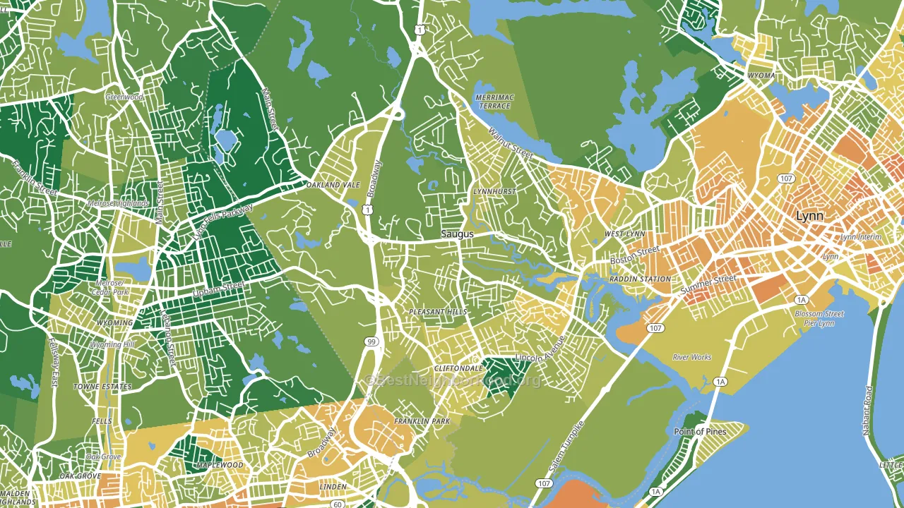 Saugus, MA block-group voter-turnout map