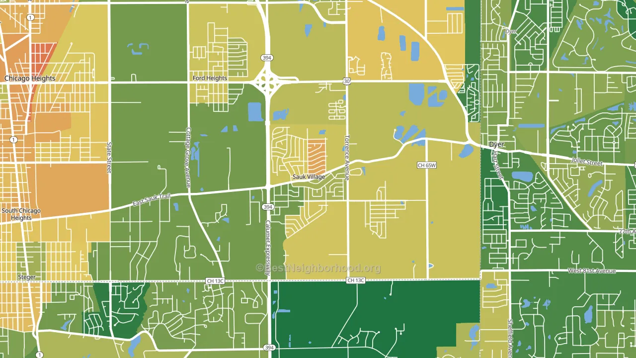 Sauk Village, IL block-group voter-turnout map