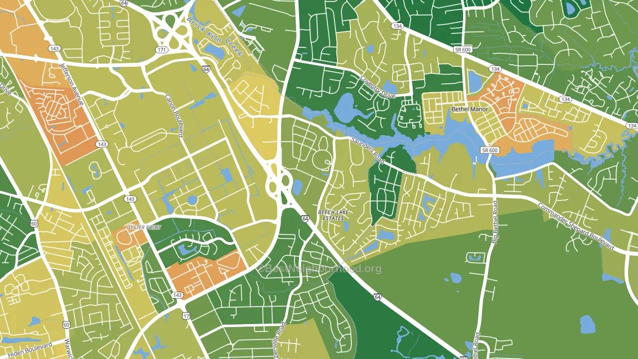 Saunders, Newport News, VA block-group voter-turnout map