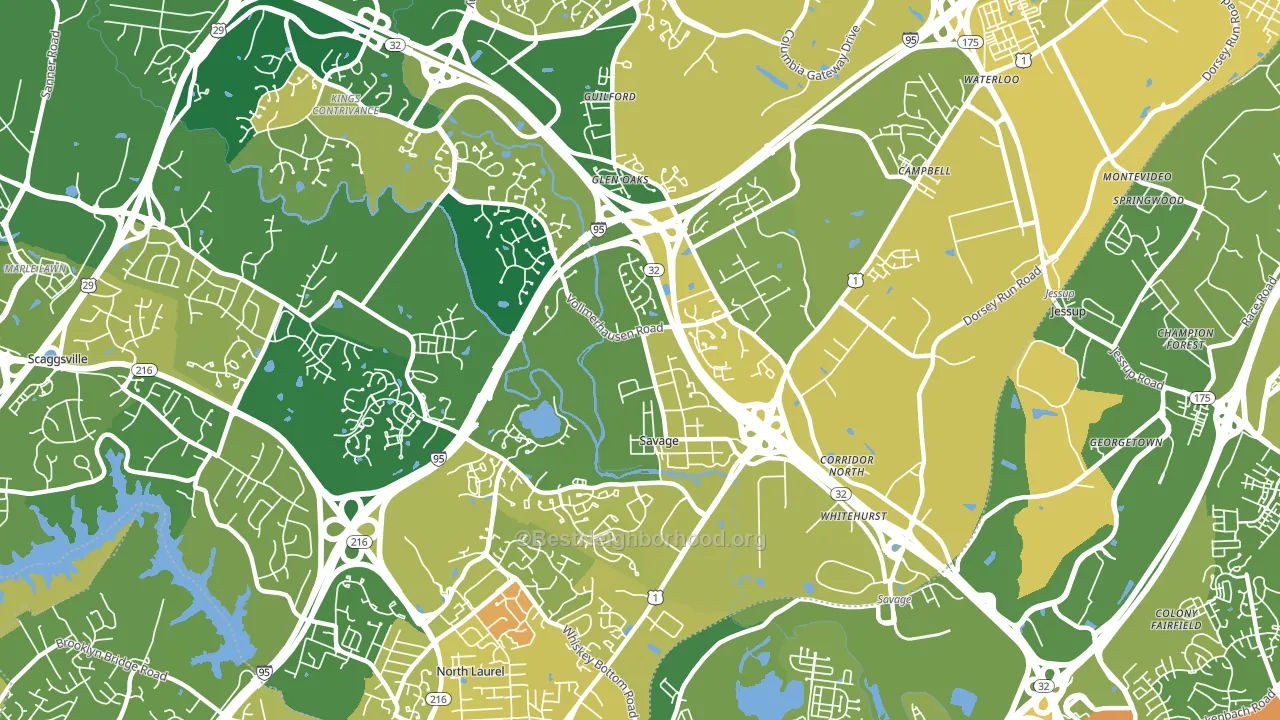 Savage-Guilford, Laurel, MD block-group voter-turnout map