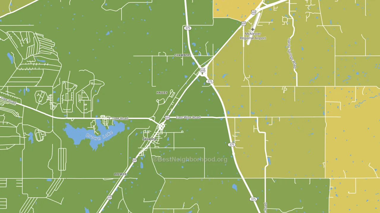 Savanna, OK block-group voter-turnout map
