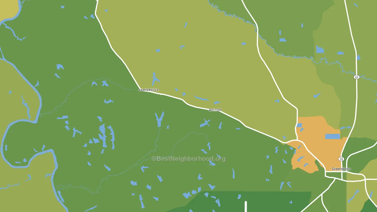 Sawyerville, AL block-group voter-turnout map