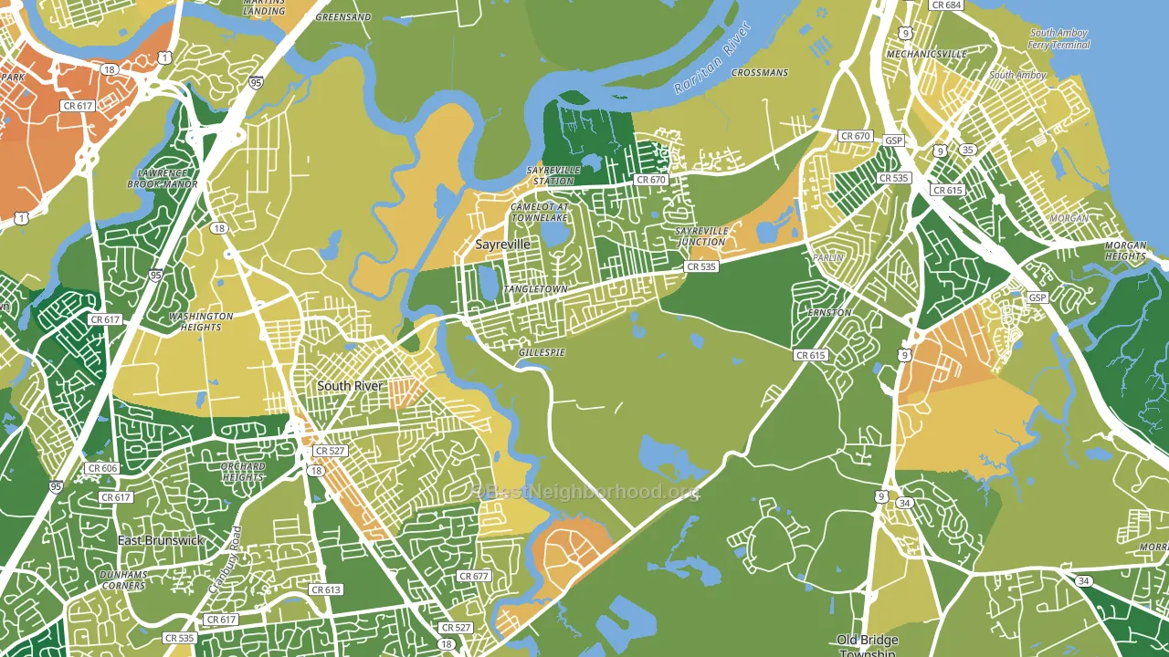 Sayreville, NJ block-group voter-turnout map