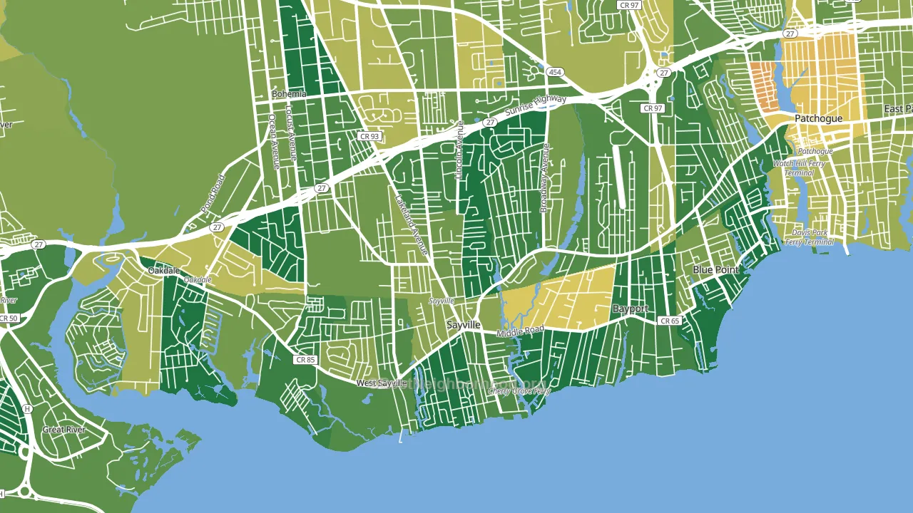 Sayville, NY block-group voter-turnout map