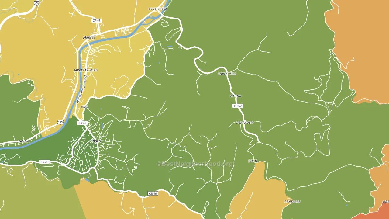 Schrader, WV block-group voter-turnout map