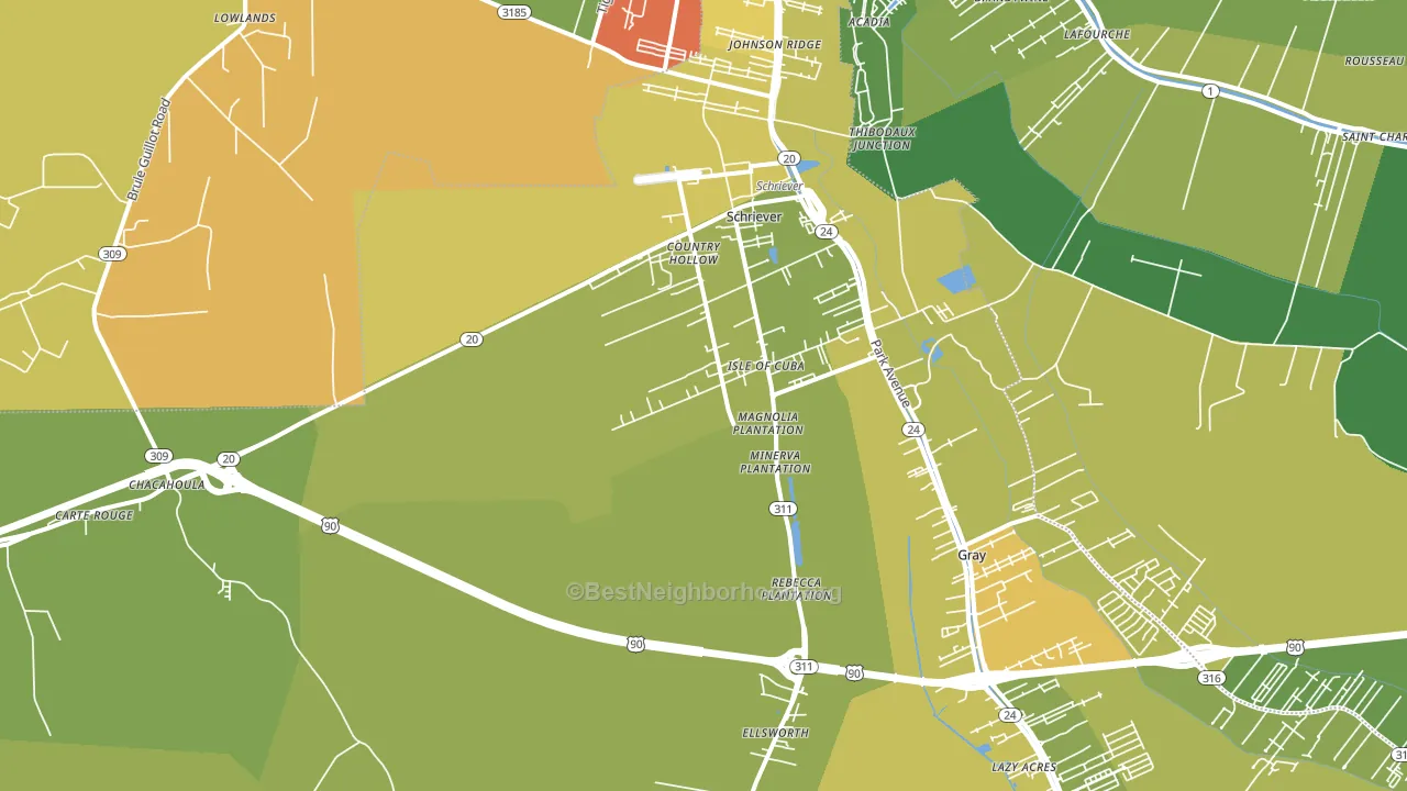 Schriever, LA block-group voter-turnout map