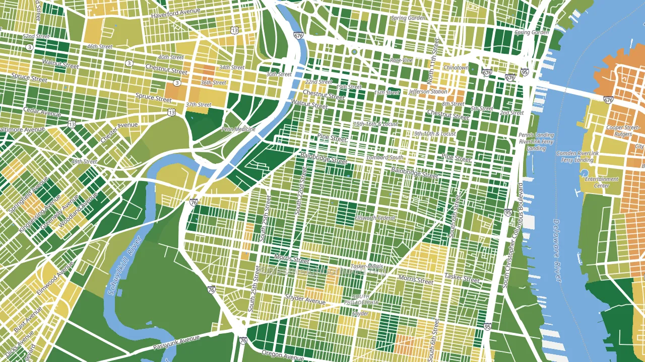 Schuylkill Southwest, Philadelphia, PA block-group voter-turnout map