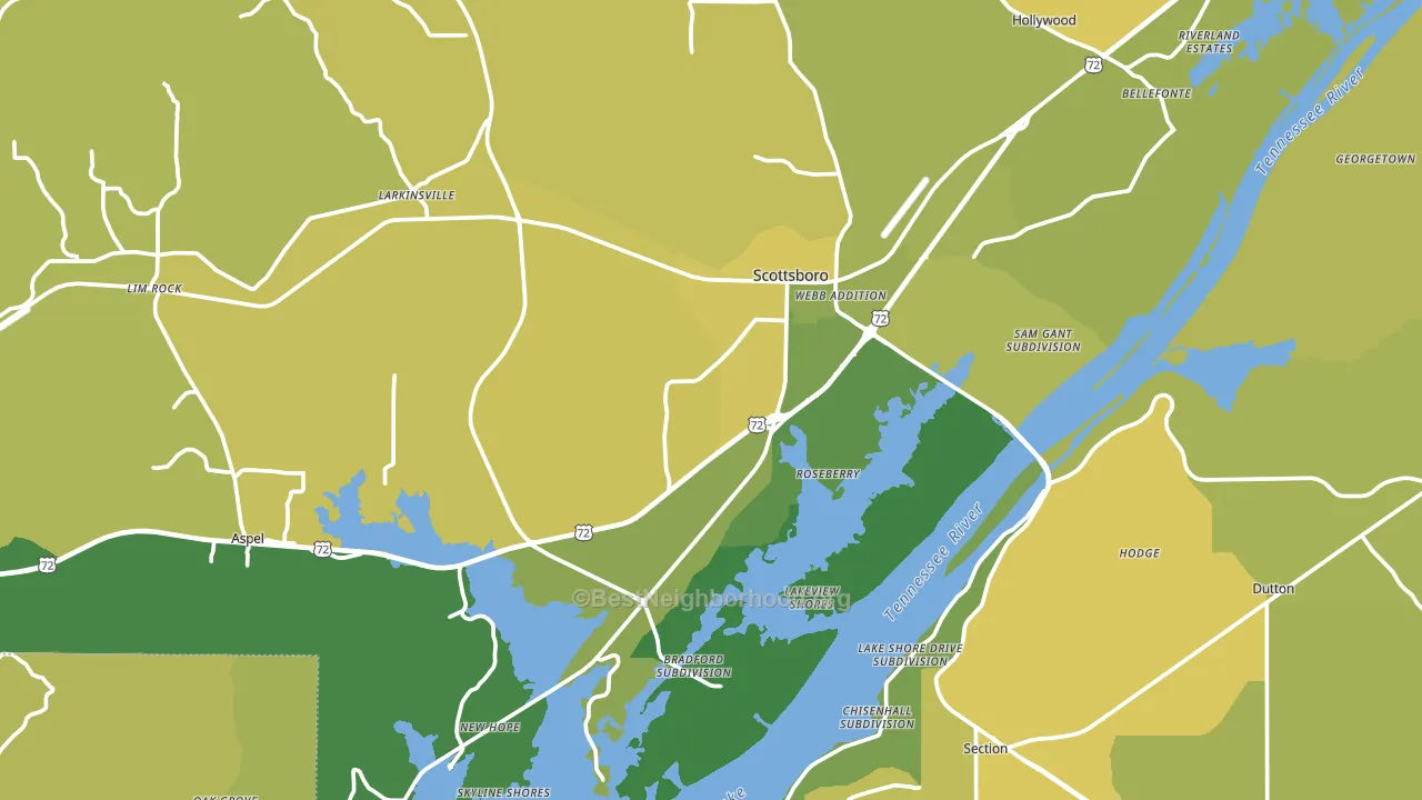 Scottsboro, AL block-group voter-turnout map