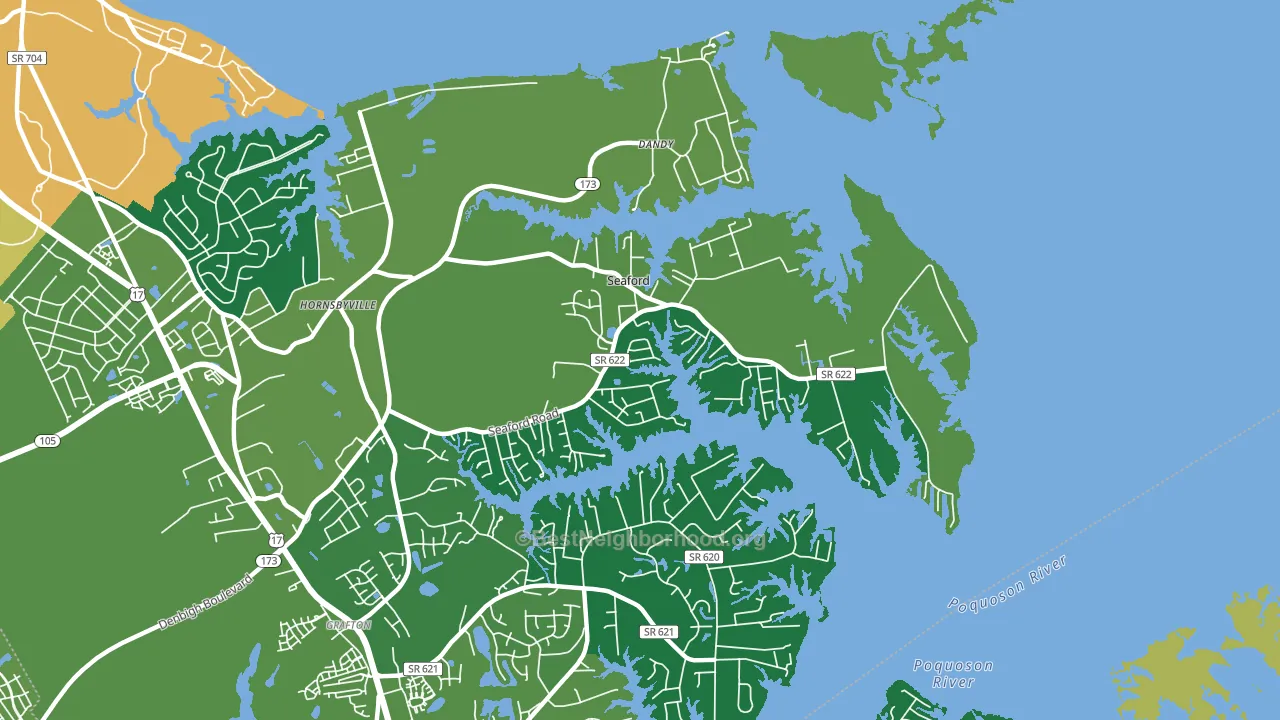 Seaford, VA block-group voter-turnout map