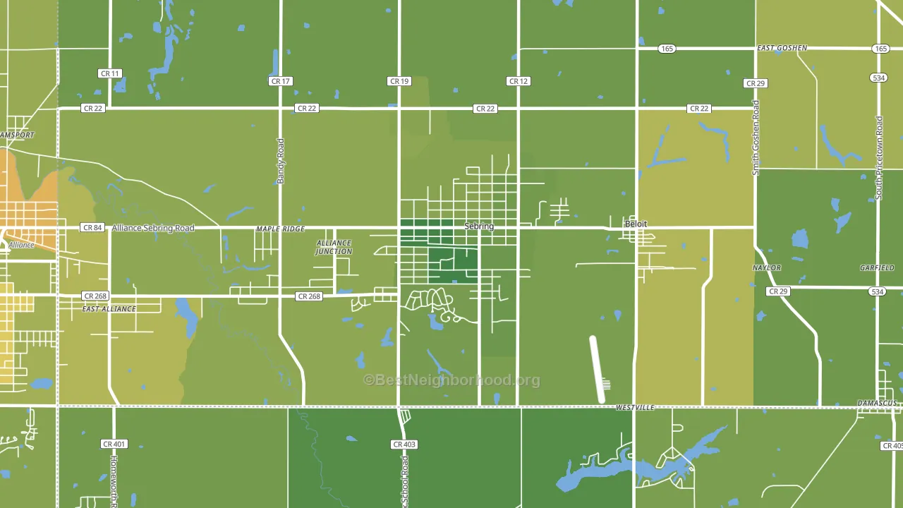Sebring, OH block-group voter-turnout map