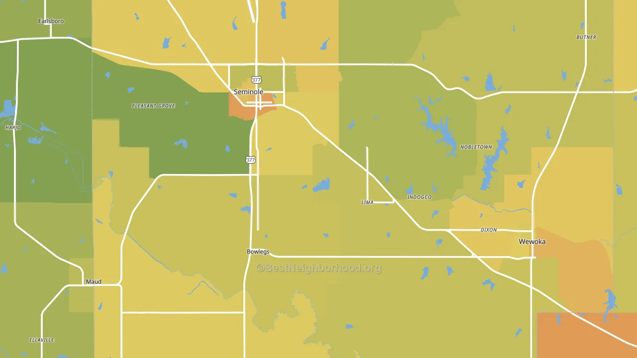 Seminole County, OK block-group voter-turnout map