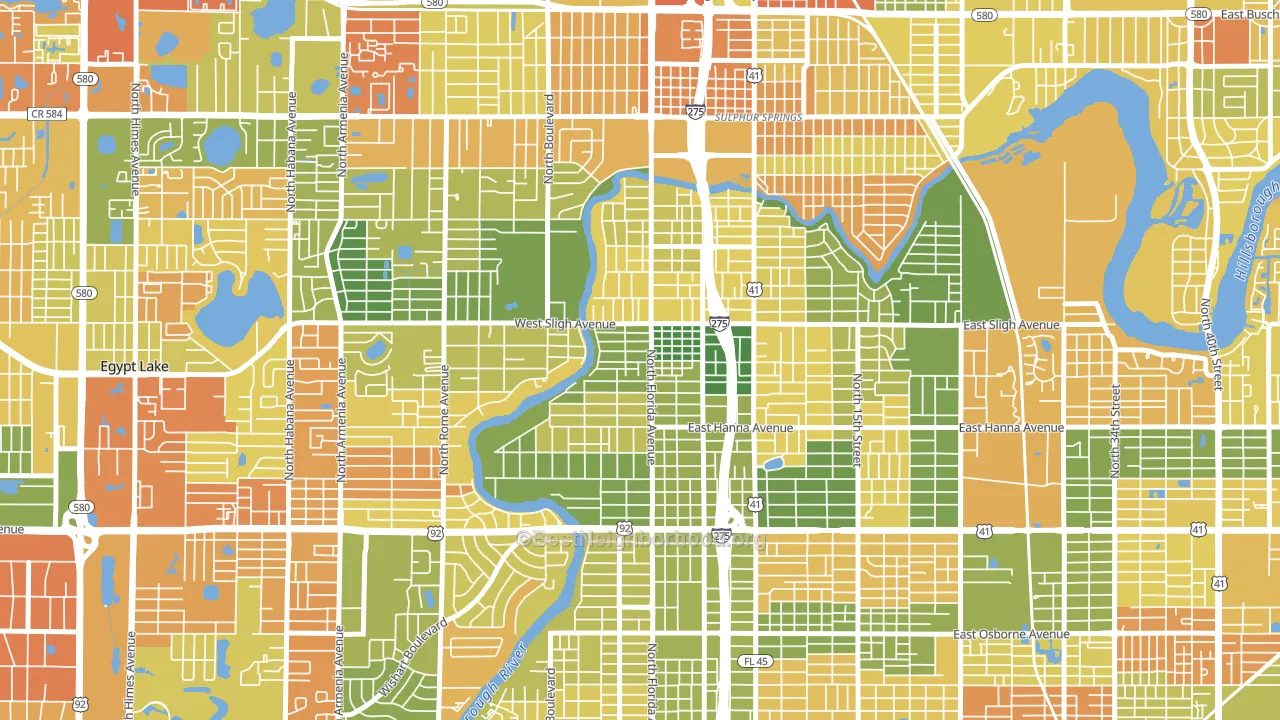 Seminole Heights, Tampa, FL block-group voter-turnout map